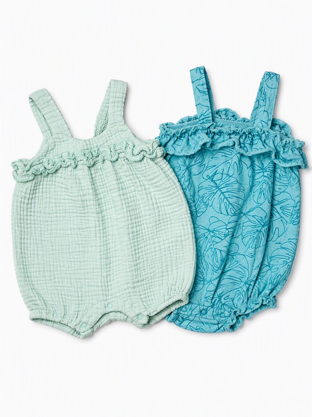 Emily & Oliver Teal Crinkle Gauze Cotton Romper Set 2pc 6-9M Summer